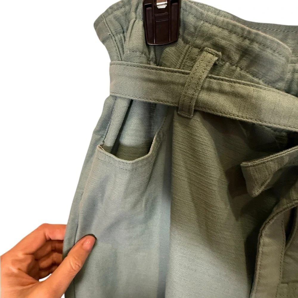 J. Crew Re-Imagined Seafoam Green Paperbag Pants with Tie Belt Cotton Sz 14